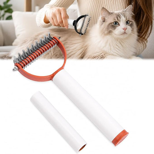 Deshedding Dog Brush with Dual-Sided Shedding Blade, Undercoat Rake & Dematting Comb, 2-in-1 Pet Hair Removal Tool for Dogs and Long-Haired Cats (Brown-1PCS)