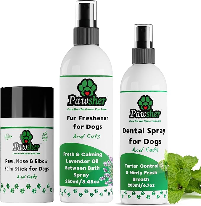 Cat Care Essentials: Cat Teeth Cleaning & Breath Freshener | Paw Balm Lick Safe | Fur Freshener Spray & Deodorizer Perfume | Refreshing & Calming Lavender Scent for in Between Baths
