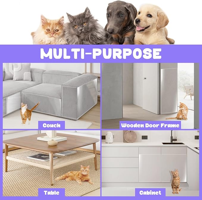 JINVOGREEN Cat Scratch Furniture Protector, 2 Pack 196.8" x 11.8" Couch Protector from Cat Claws, Thickened Transparent Self-Adhesive Furniture Protectors for Couch Protection from Cat Scratching