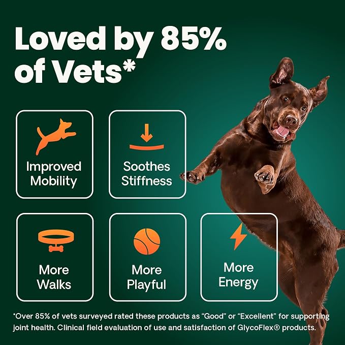 VetriScience Extra Strength Healthy Hip & Joint Chewable Tablets,GlycoFlex Glucosamine and Green-Lipped Mussel JointSupport Supplement for Dogs,Soothe-JointDiscomfort,Chicken,120 Count (Pack of 2)