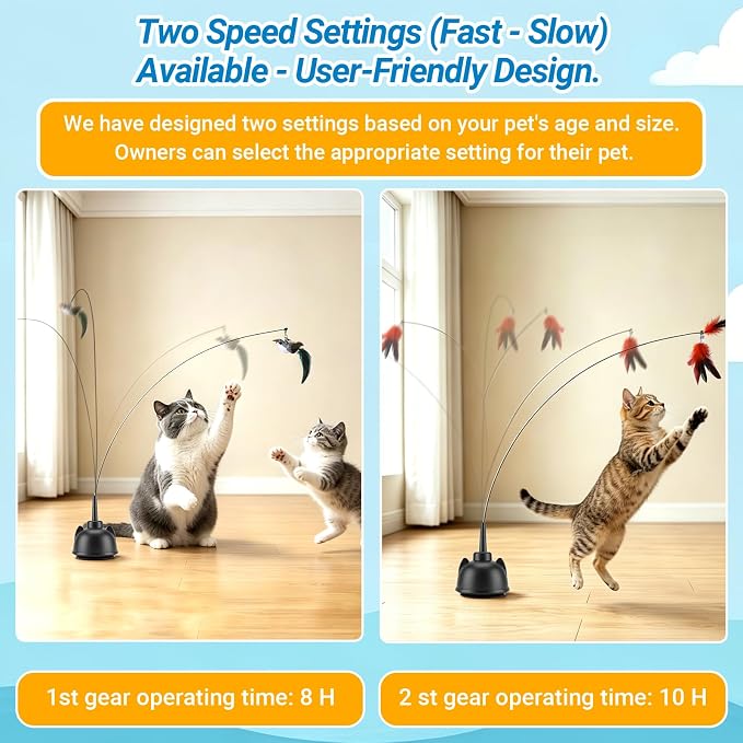 2 In 1 Electric Cat Wand Toy Interactive Cat Toys for Indoor Cats 360° Cat Toys for Bored Indoor Adult Cats, 2-Speed Fly Cat Chase Toy Automatic Cats Toys with Suction Cup Electric Cat Teaser Wand