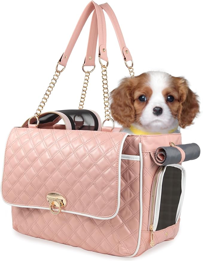 Pink Puppy Dog Cat Purse Carrier for Small Dogs TSA Airline Approved Fashion Designer Soft-Sided Pet Tote Bag