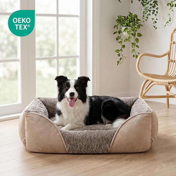 INVENHO Small Dog Bed for Medium to Large Dogs - Rectangle, Orthopedic, Soft, Calming, Durable Pet Cuddler with Anti-Slip Bottom (20"x19"x6")