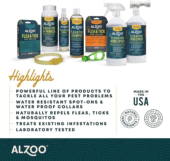 ALZOO Plant Based Flea & Tick Repellent Squeeze-On for Dogs and 8 Fl. Oz. Flea & Tick Repellent Spray for Dogs,Plant-Based Active Ingredients