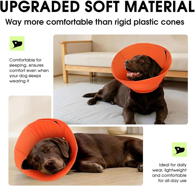 Soft Dog Cones for Large Dogs, Cone for Dogs to Stop Licking After Surgery, Adjustable Pet E-Collar Dog Cone Alternative for Wound Healing, Orange XL
