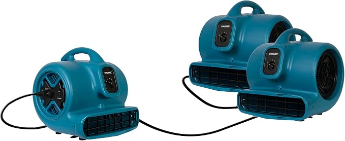 XPOWER X-600A Pro 1/3 HP 2400 CFM Centrifugal Air Mover, Carpet Dryer, Floor Fan, Blower, Daisy Chain, for Water Damage Restoration, Janitorial, Plumbing, Home Use