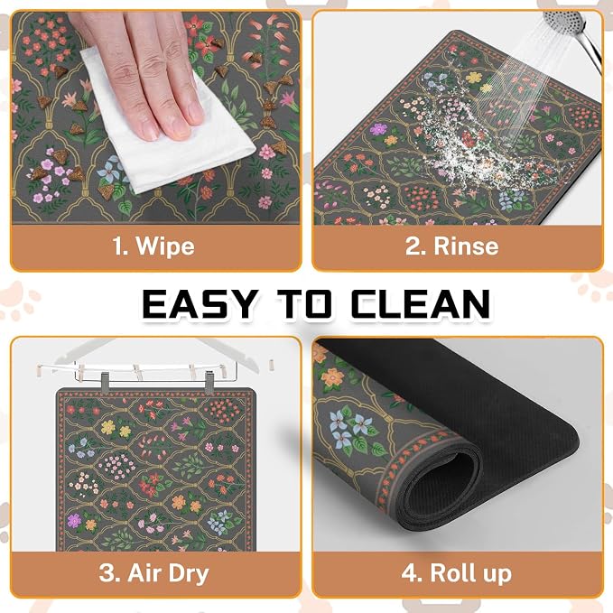 Absorbent Pet Dog Bowl Mat for Food and Water, Pet Cat Food Feeding Mat with Non Slip Rubber Backing, Dog Food Mats for Floors Waterproof, 16"x24"