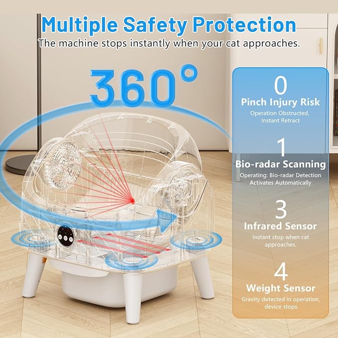 SUW Self Cleaning Cat Litter Box, Open-Top Automatic Litter Box for Multiple Cats, Large Capacity Robot, APP Control, Safety Protection, 2 Rolls Litter Liners Bag, 1 Odor Eliminator, Cat Gift