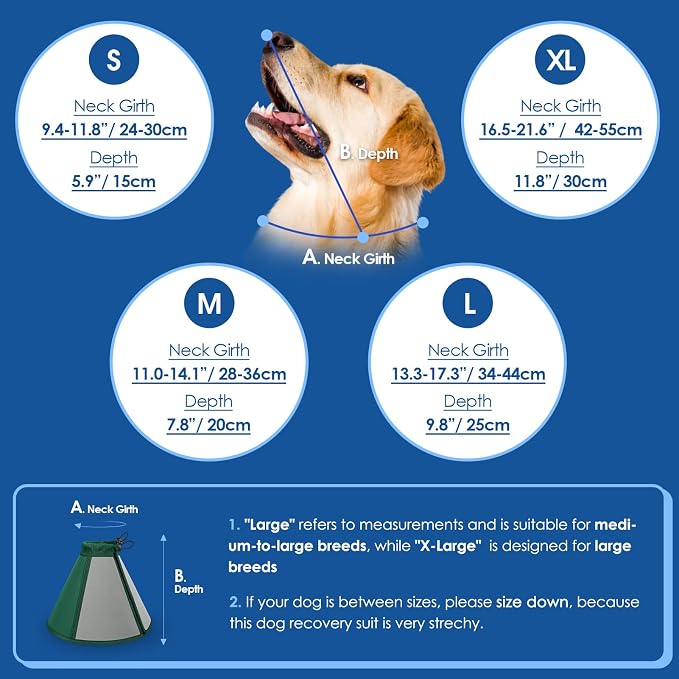 Dog Cone - Soft Cone for Dogs to Stop Licking, Comfy Dog Cones E-Collar Alternative After Surgery, Adjustable Dog Recovery Collar for Wound Care, Spay, Neuter, Green Small