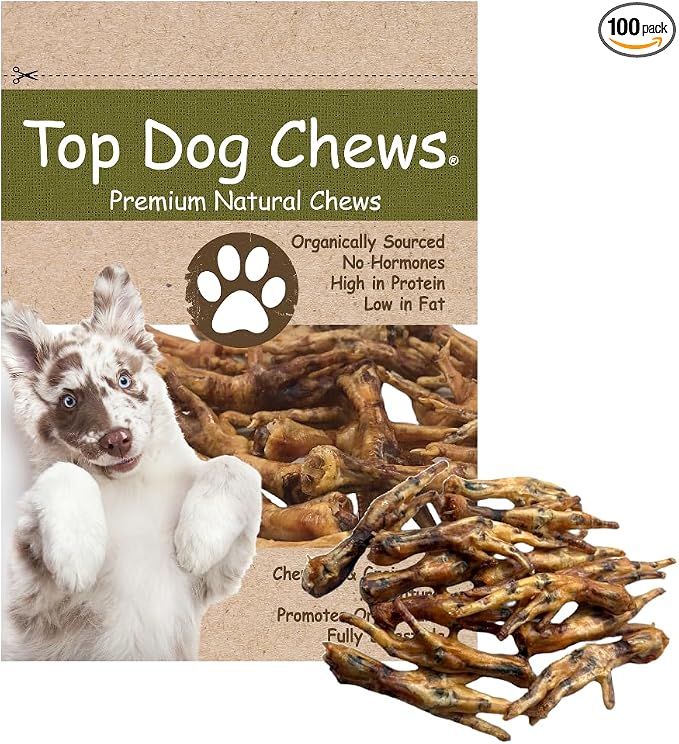 Top Dog Chews Dehydrated Chicken Feet for Dogs (100) – All Natural, Single Ingredient Dog Treats – Nail Free, Easily Digestible, Protein Rich, Low in Calories, Supports Joint Health