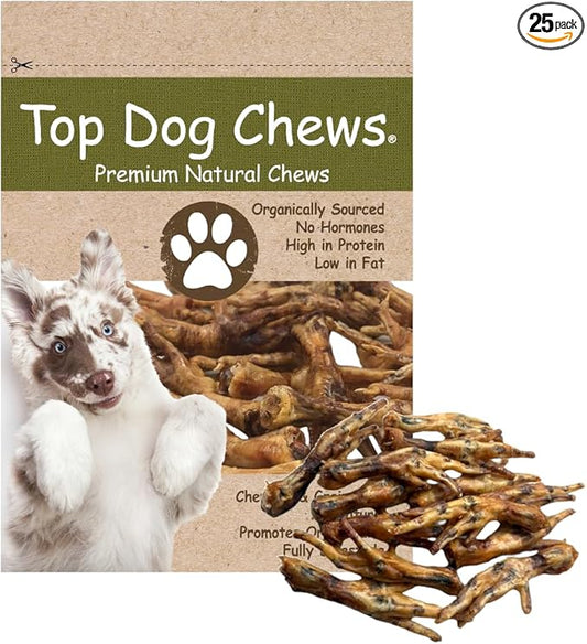 Top Dog Chews Dehydrated Chicken Feet for Dogs (25) – All Natural, Single Ingredient Dog Treats – Nail Free, Easily Digestible, Protein Rich, Low in Calories, Supports Joint Health
