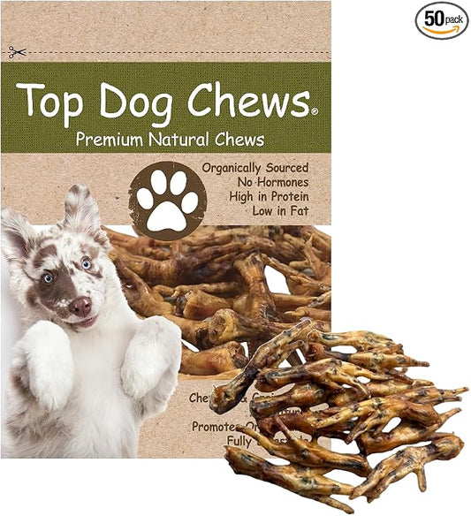 Top Dog Chews Dehydrated Chicken Feet for Dogs (50) – All Natural, Single Ingredient Dog Treats – Nail Free, Easily Digestible, Protein Rich, Low in Calories, Supports Joint Health