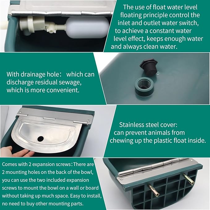Automatic Water Bowl, Livestock Waterer for Cattle Dog Horse Goat Sheep, Outdoor Animal Drinking Water Trough Bowl with Float Valve (39.37 Inch Pipe)