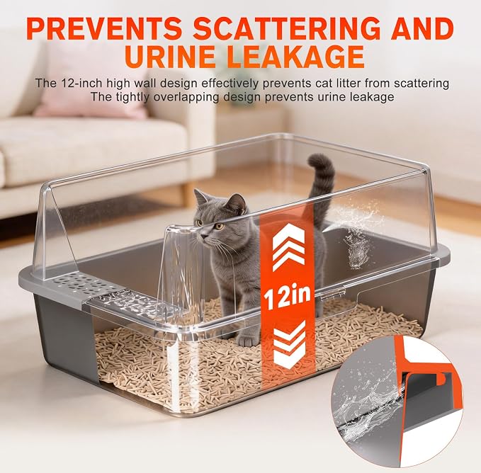 2PACK Stainless Steel Litter Box, Metal Litter Boxs with Lid High Sides, XL Extra Large Litter Box for Big Cats, Never Absorbs Odors, Leak-Proof, Stain-Free, Rust-Free, Easy to Clean, Scoop Included