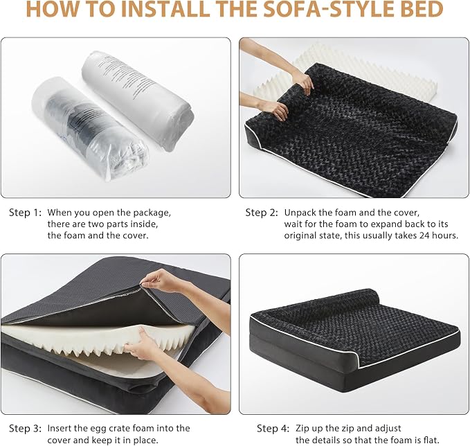 BFPETHOME Orthopedic Dog Beds for Large Dogs-Waterproof Sofa Pet Bed with Removable Washable Cover, Big Dog Bed with Waterproof Lining and Nonskid Bottom,Pet Bed for Large Dogs