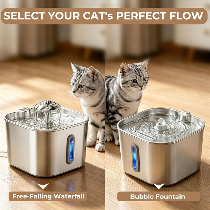 Cat Water Fountain Stainless Steel with 4 Filters & 4 Sponges, 74oz/2.2L Automatic Pet Drinking Fountain, Indoor Water Dispenser for Cats, Kittens, Small Dogs and Pets, Quiet Circulating Pet Fountain