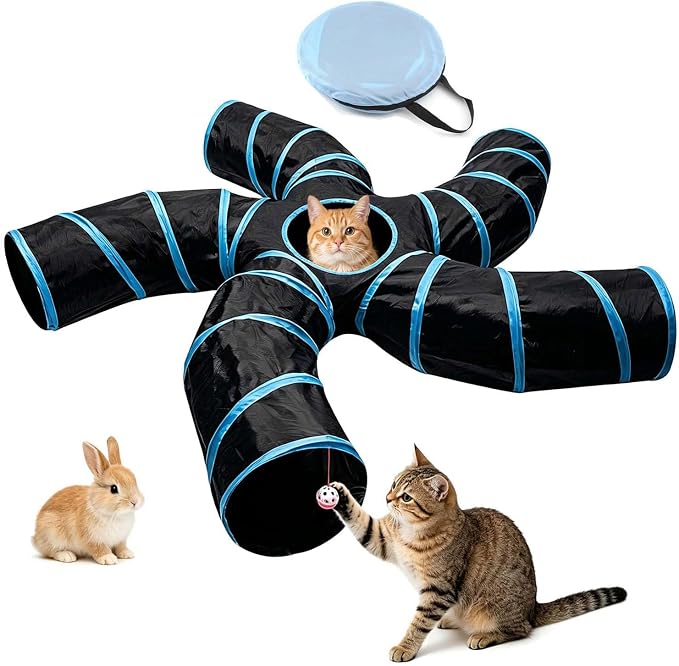 Bemodst Cat Tunnel for Indoor Cats, 5 Way Cat Tubes and Tunnels Collapsible S-Shape Small Animal Tubes Kitty Tunnels Interactive Maze Cat Toy for Kitten Rabbit Ferret - 5 Way