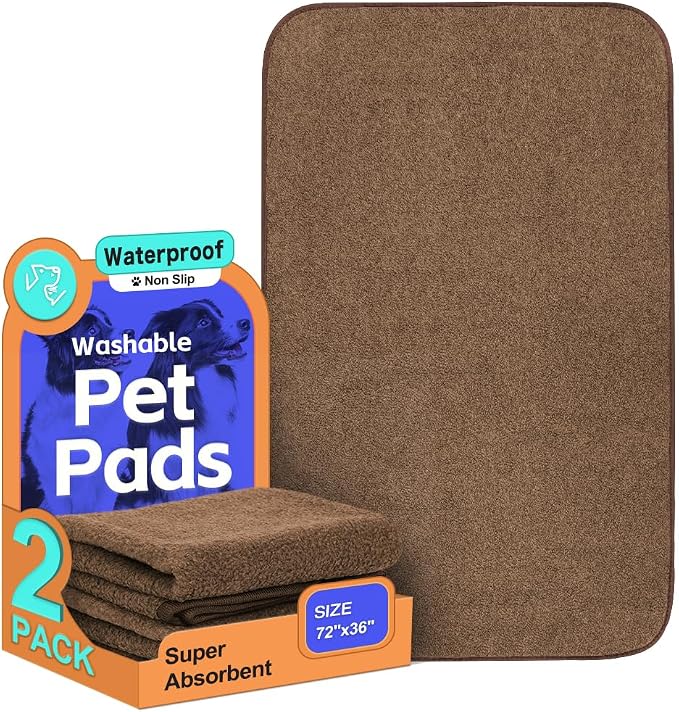 Washable Pee Pads for Dogs, Extra Large Reusable Dog Pee Pad, Waterproof Pet Mat, Dog Playpen Mats for Puppy Training Whelping Playpen Pads, Brown, 72x36 inch