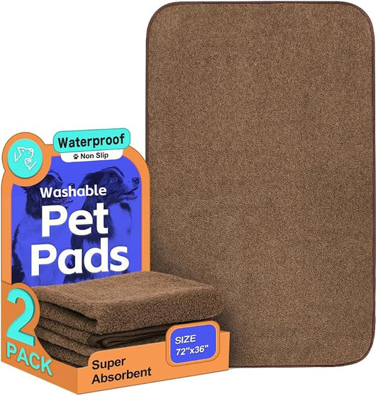 Washable Pee Pads for Dogs, Extra Large Reusable Dog Pee Pad, Waterproof Pet Mat, Dog Playpen Mats for Puppy Training Whelping Playpen Pads, Brown, 72x36 inch