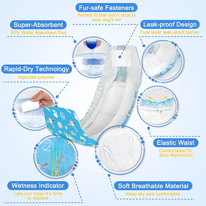Dono Dog Diapers Male 20ct, Widened Disposable Male Dog Wraps, Super Absorbent Doggie Belly Bands with Wetness Indicator, Leak-Proof Puppy Pampers for Incontinence Excitable Urination, Small