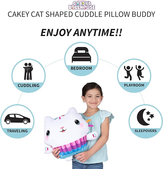 Gabby's Dollhouse Cakey Kids Bedding Super Soft Plush Cuddle Pillow Buddy, (Officially Licensed Product) By Franco