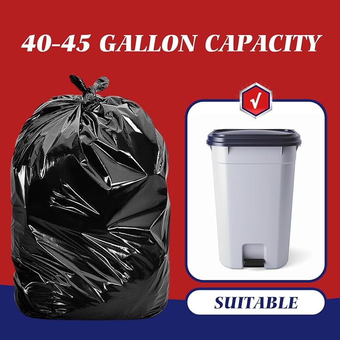 Teivio Black Large Trash Bags 40-45 Gallon 100 Count | Large Multipurpose | Fit 35,39,40,42,44,45 gallon Garbage Bin Liner | Kitchen | Lawn And Leaf Bags Outdoor Yard Waste Bag | Workshops Trash