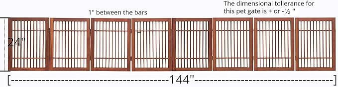 Urnporium Freestanding Wooden Dog Gate Foldable Indoor Pet Gate No Drill Expandable Barrier for Doorways Stairs Hallways Portable Wood Fence for Small Dogs & Puppies (Brown Pet Gate, 8 Panel 24" Tall)