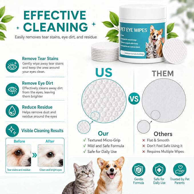 2Boxes Eye Defense Wipes,Tear Stain Remover for Pet,Gentle Eye Wipes for Dogs,Keeps Your Dog’s Eyes Clean,Daily Eye Cleaning Wipes for Dogs and Cats(100 Wipes/Box)