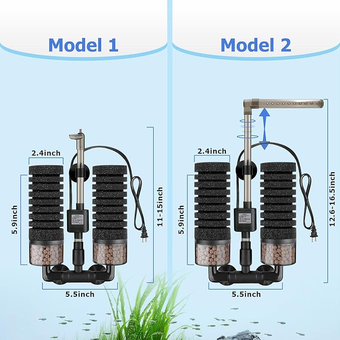 Upgrade Aquarium Electric Power Sponge Filter with Submersible Pump ，Ultra-Quiet Motor with Bio Ceramic Media Balls and 2 Spare Sponge (L for 20-55 Gal)