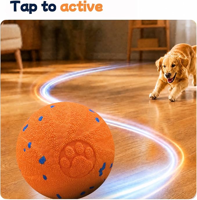 Smart Interactive Dog Toy Ball, 3 Automatic Bouncy Modes, Durable E-TPU Material for Chewing, Rechargeable and IPX7 Waterproof, Enrichment Toy for Medium and Large Dogs (Orange)