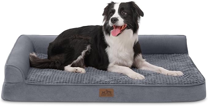 COZY KISS Orthopedic Dog Bed for Large Size Dog, XL Dogs Crate Bed, L Shaped Foam Anti-Slip Bottom Pet Cat Sofa with Washable Removable Cover, Suitable for Pet Up to 100 lbs, 42x30x7.5 inch, Grey