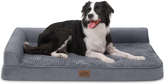 COZY KISS Orthopedic Dog Bed for Large Size Dog, XL Dogs Crate Bed, L Shaped Foam Anti-Slip Bottom Pet Cat Sofa with Washable Removable Cover, Suitable for Pet Up to 100 lbs, 42x30x7.5 inch, Grey