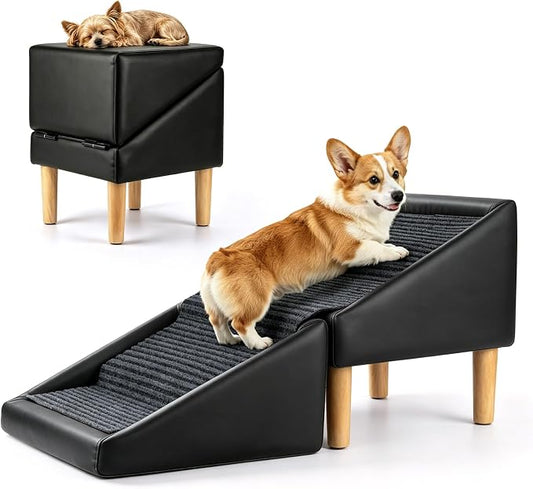 2-in-1 Foldable Dog Stairs & Ramp,Non-Slip, 17.13" H,(Black) | For small, puppy, senior, and injured dogs – easy access to couch or bed