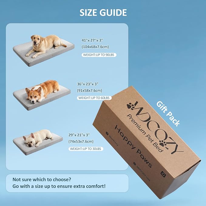 WDCOZY Orthopedic Cooling Dog Bed for Large Dogs, Q-Max>0.4 Breathable Summer Pet Mat with High Density Memory Foam, Removable Washable Cover, Non-Slip Dog Crate Bed for Pets Up to 90 lbs，41x27 Inch