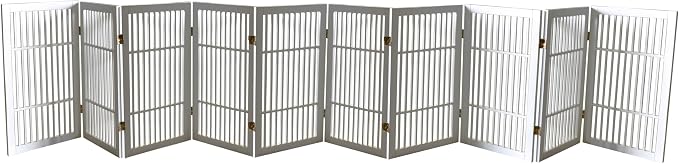 Urnporium Pet Dog Gate Freestanding, Strong Durable Folding Wooden Fence, Portable Acacia Hardwood Safety Barrier for Indoor & Outdoor Use (White Pet Gate, 10 Panel 30" Tall)