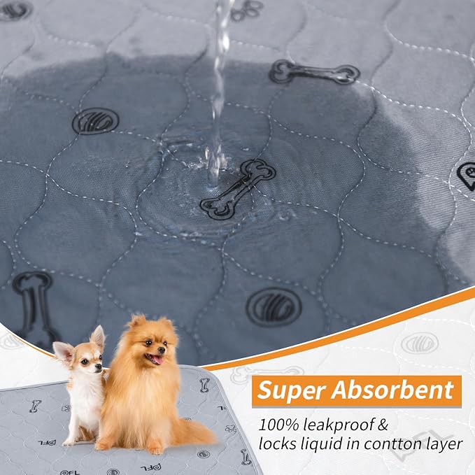Washable Dog Pee Pads for Puppy, 4 Pack Puppy Pads Washable Pee Pads for Dogs, Absorbent Reusable Whelping Pads Dog Mats for Floor Protector, Couch Cover, Crate, Puppy Training 18x24