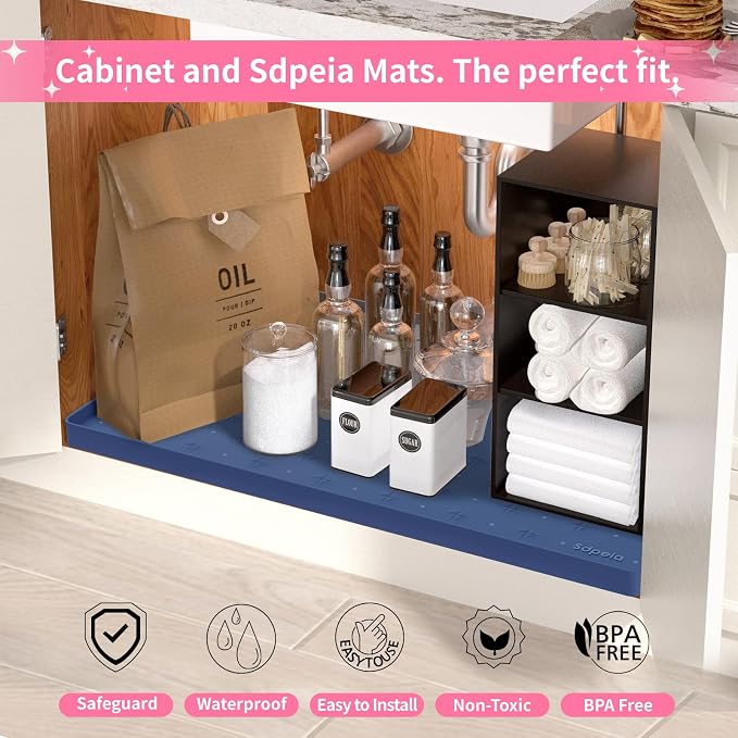 Sdpeia Under Sink Mat 28"×22" Waterproof Silicone Cabinet Liner & Sink Protector for Kitchen & Bathroom, Multi-Purpose Organizers Tray for Pets, Laundry, Cat Litter Mat