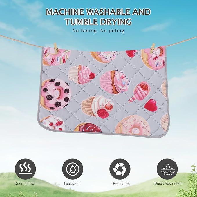 IEUUMLER Washable Pee Pads for Dogs, 2 Pack Cake Pattern Reusable Waterproof Puppy Potty Pads, Non-Slip Absorbent Pet Training Pads for Playpen Crate Bed EU015 Grey Cake, 30x20