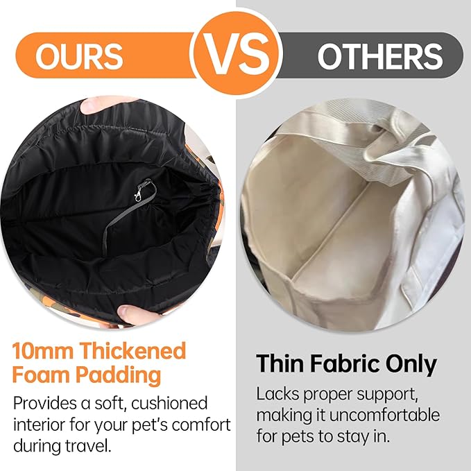 10mm Padded Tote Bag Carrier for Dog Cat Below 15.5lb/7kg-Camouflage Orange