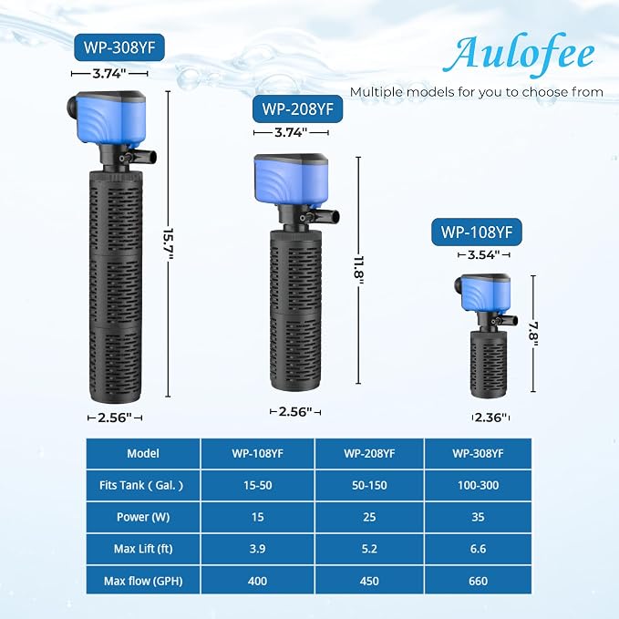 100-300 Gallon Aquarium Filter,Internel Fish TankFilters, Submersible Turtle Tank Filter for Large Tanks & Small Ponds, Whisper Filter,Freshwater &Saltwater