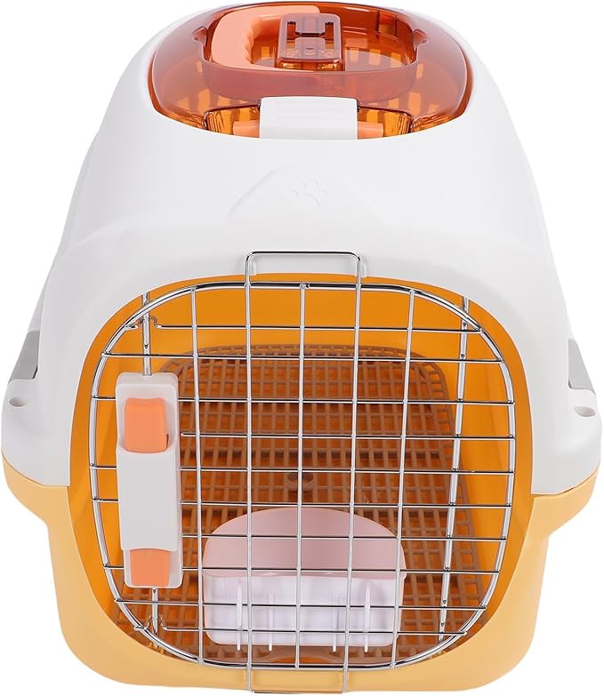 Pet Carrier, Airline Approved 2 Door Top and Front Load Hard Sided Dog Crate, Cat Carrier with Detachable Design Skylight Handle for Cats Small Dogs Travel (Yellow)