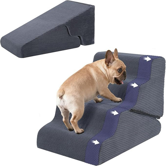 Dog Ramp for Bed, Extra Wide 20" Width Dog Stairs for High Bed, 2 in 1 Pet Steps for Small Dogs, 4-Step Foldable Transformable Large Cats Ramp to Get on Couch, Non-Slip Balanced, Grey