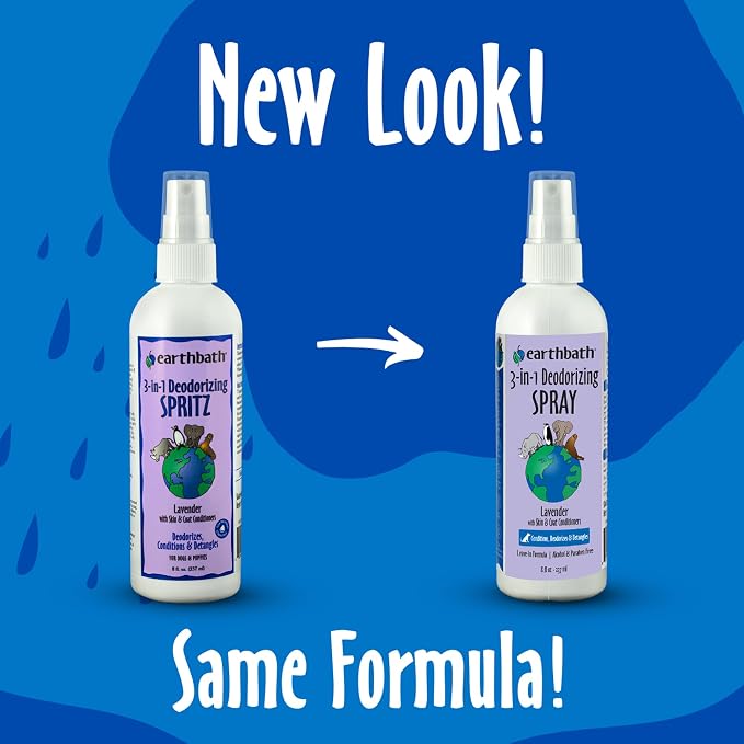 earthbath, Lavender 3-in-1 Dog & Puppy Deodorizing Spritz - Dog Odor Eliminator for Strong Odor, Cruelty-Free Dog Cologne, Dog Wash Spray, Made in USA, Dog Bathing Supplies - 8 Oz (2 Pack)
