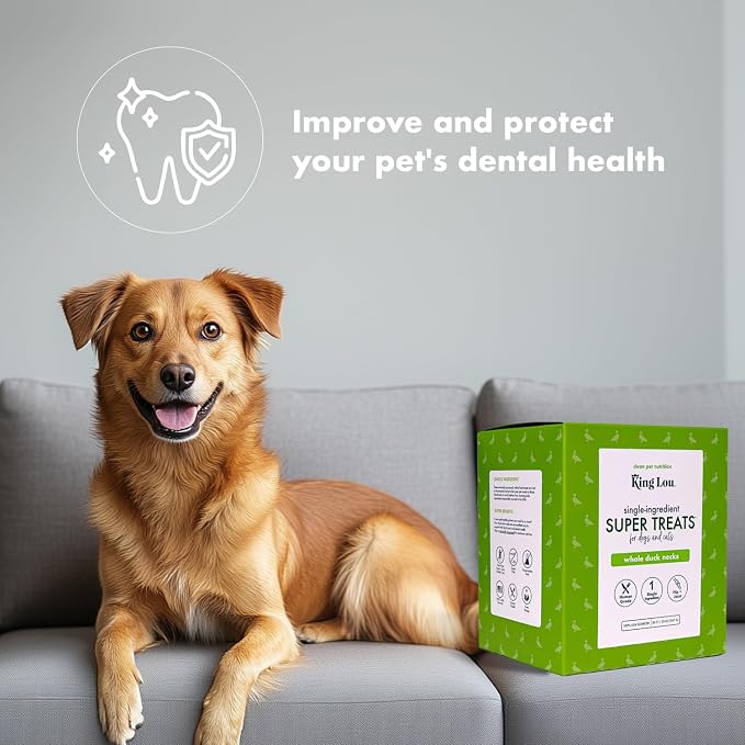 King Lou Pets - Whole Duck Necks for Dogs & Cats - Dehydrated Dog Treats - USA-Made Dental Chews for Dogs - Protein-Rich Collagen Snacks, 20 Count