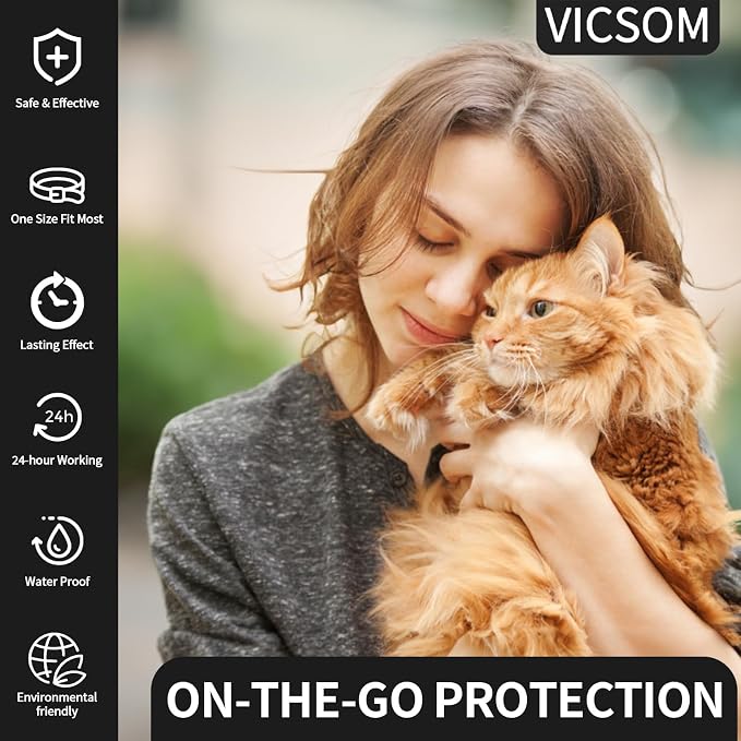VICSOM 4 Pack Flea and Tick Collar for Cats, 32 Months Treatment, Waterproof Adjustable Kitten Flea Collar, Flea Prevention, Black