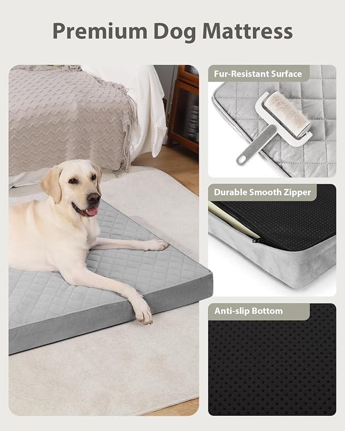 NUPIDA Orthopedic Dog Beds for Medium Dogs Waterproof Dog Bed for Crate, with Removable Washable Cover and Non-Slip Bottom, 29x18 Inch, Light Gray