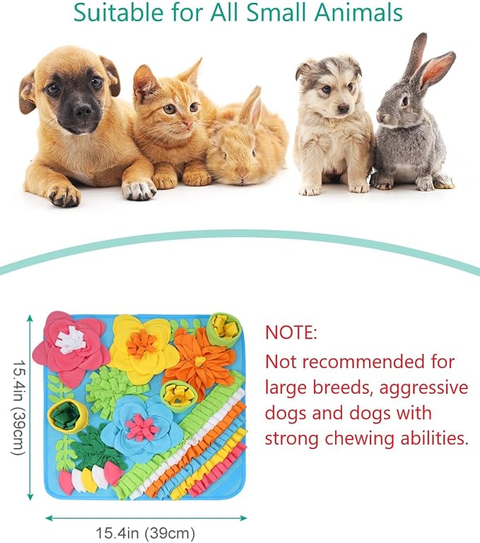 ORIA Snuffle Mat for Dogs, 15.4''x15.4'' Sniff Mat for Puppies, Interactive Puzzle Toy, Slow Feeding & Foraging Mat for Boredom, Keep Busy, Mental Stimulation, for Small Medium Dogs
