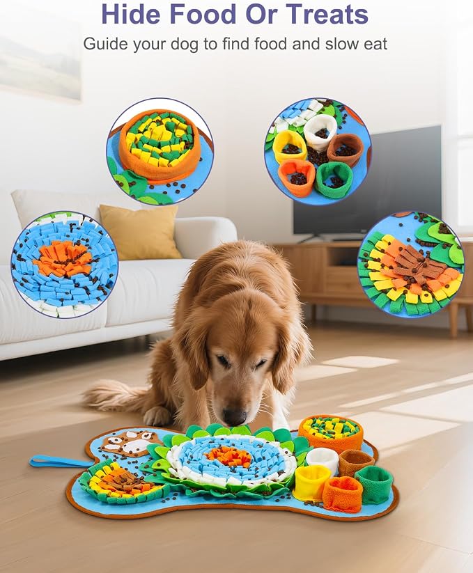 Snuffle Mat for Dogs, Pet Sniffing Pad for Medium & Small Dogs, 25 x 17 in, Slow Feeder Dog Treat Mat for Training & Stress Relief, Improves Sniffing Abilities, Non-Slip Bottom, Easy to Clean