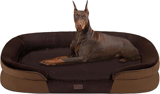 Dwanton Orthopedic Dog Bed for Extra Extra Large Dogs with Gel Memory Foam, Waterproof Dog Sofa, Washable Pet Bed with Four Sided Bolster Cushion, Removable Cover & Non-Slip Bottom, 48", Brown