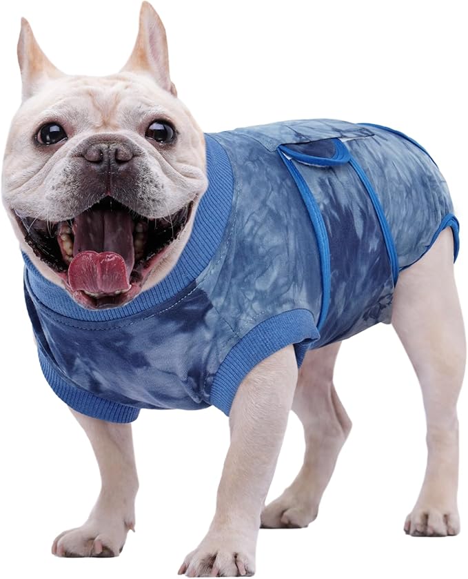 Kuoser Dog Surgery Recovery Suit, Anti Licking Surgical Suit for Dogs Male Neuter, Soft Dog Surgery Suit Female Spay Subsititute E-Collar Cone, Doggie Body Suits After Surgery Blue Tie Dye S